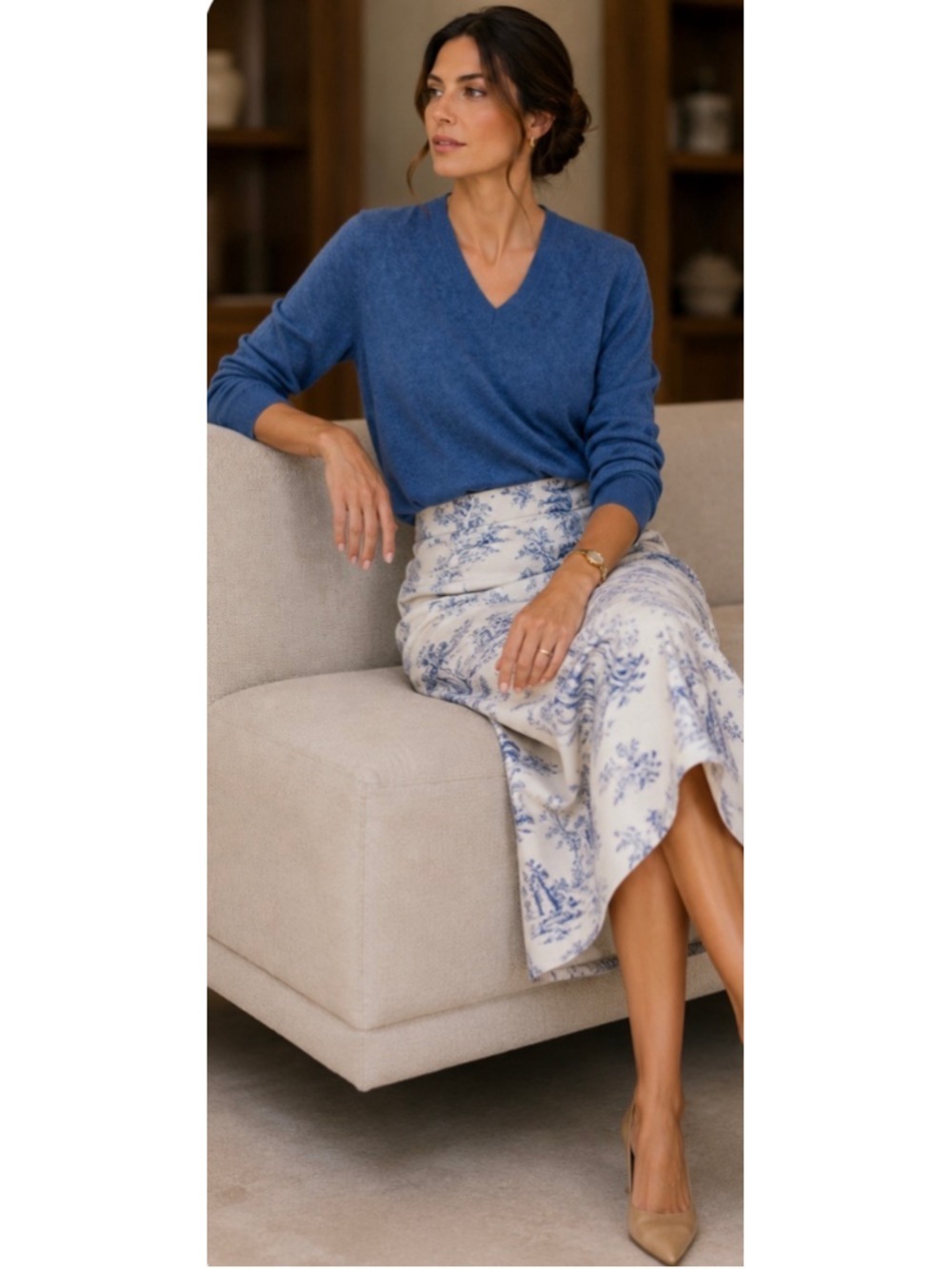 Loro Piana V-Neck Sweater, Large, Blue Cashmere & Silk New!